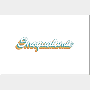 Snoqualmie Washington Mountains Retro Lettering Posters and Art